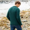 Men's Dark Green Aran Sweater: 100% Merino Wool Irish Knit